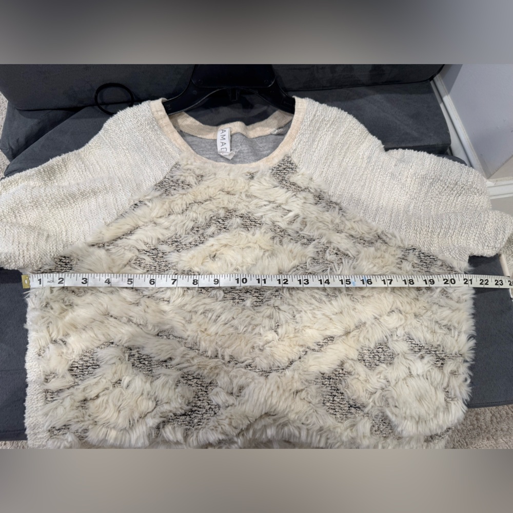 Amadi Anthropologie Women’s Sweater Large Textured Faux Fur Cream Neutral - Picture 5 of 8